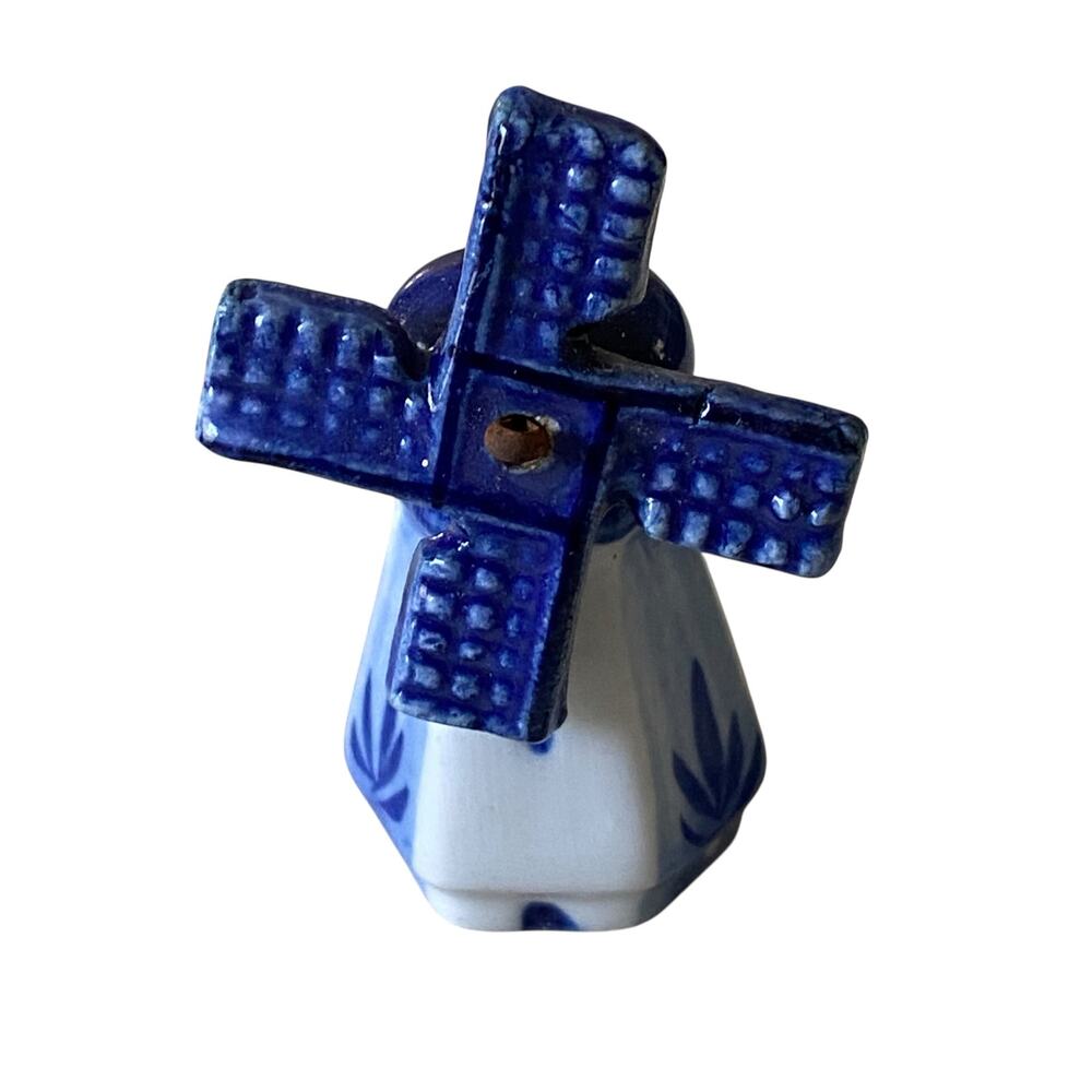 Collectible Miniature 2" Tall Delft Blue Windmill Ceramic Hand Painted Figurine